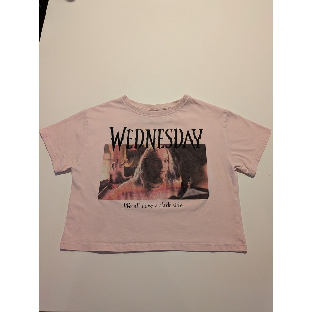 Zara Girls Wednesday Cropped Graphic T-Shirt Pink Size 9/10 Excellent